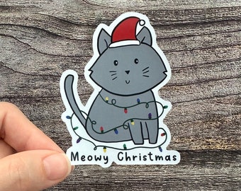 Meowy Christmas Cat Sticker, Cat Lover Stickers, Funny Christmas Stickers, Kawaii Cat Stickers, Veterinarian Gift, Funny Cat Stickers