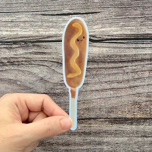 Corn Dog Sticker, Fair Food Stickers, Kawaii Food Stickers, Hot Dog Stickers, Snack Stickers, Cute Stickers, Vinyl Stickers