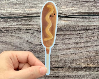 Pegatina de perrito de maíz kawaii: vinilo impermeable de comida de feria