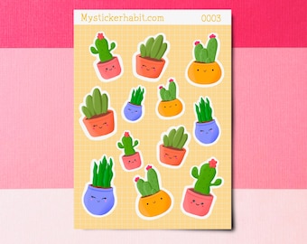 Kawaii Plant Stickers, Cactus Stickers, Succulent Stickers, Plant Planner Stickers, Cute Cactus Stickers, Cute Diary Stickers, Sticker Sheet