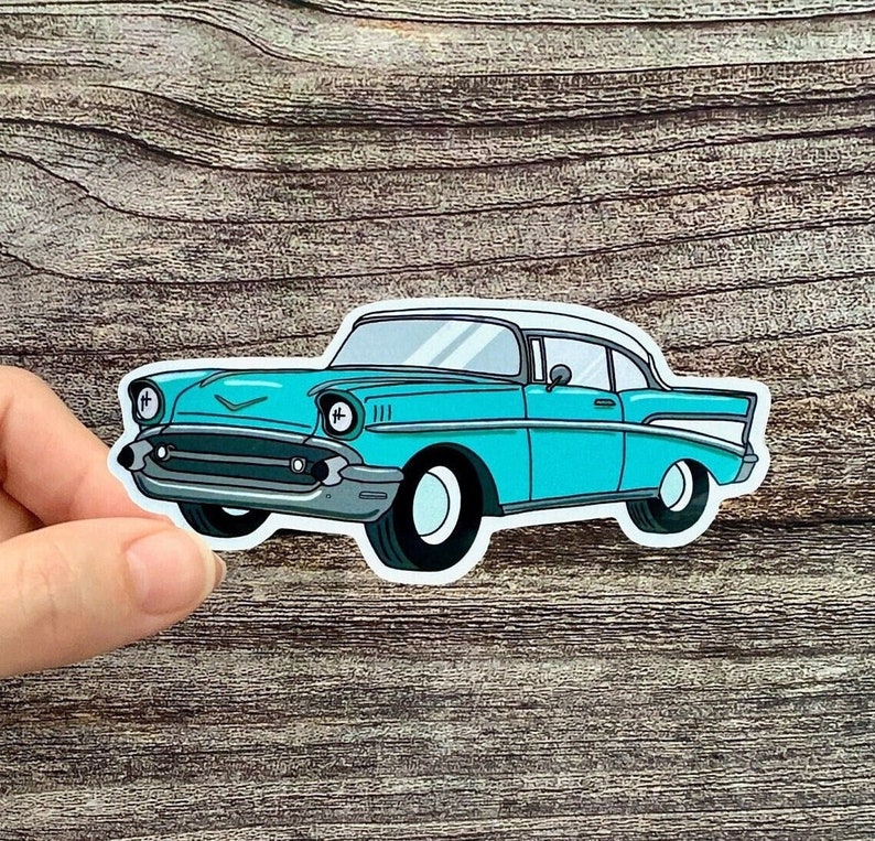 57 Chevy Classic Car Sticker, Mechanic gifts, 1957 Chevy Bel Air, Automotive Art, 57 Chevy Gifts, Muscle Car Stickers, 1957 Chevy Art image 1