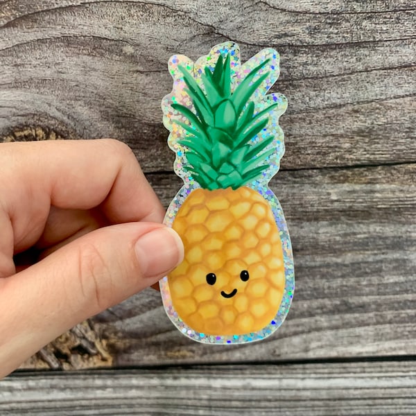 Pineapple Sticker, Hawaii Stickers, Glitter Sticker, Waterproof Sticker, Vinyl Sticker, Kawaii Sticker, Pineapple Gifts,  Cute Stickers