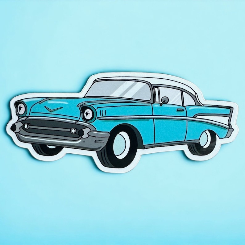 57 Chevy Classic Car Sticker, Mechanic gifts, 1957 Chevy Bel Air, Automotive Art, 57 Chevy Gifts, Muscle Car Stickers, 1957 Chevy Art image 2