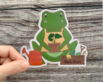 Kawaii Frog Sticker, Gardening Sticker, Plant Lover Sticker, Frog Lover Sticker, Cute Frog Sticker, Froggy Sticker, Frog Lover Gift