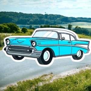 57 Chevy Classic Car Sticker, Mechanic gifts, 1957 Chevy Bel Air, Automotive Art, 57 Chevy Gifts, Muscle Car Stickers, 1957 Chevy Art image 4