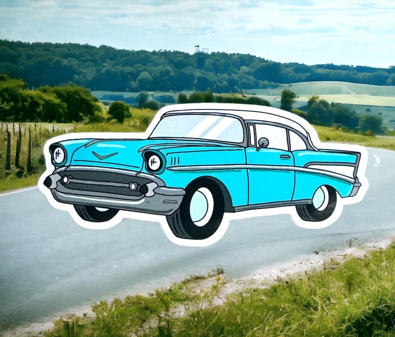 57 Chevy Classic Car Sticker, Mechanic gifts, 1957 Chevy Bel Air, Automotive Art, 57 Chevy Gifts, Muscle Car Stickers, 1957 Chevy Art image 4
