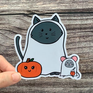 Halloween Cat Sticker, Kawaii Halloween Stickers, Kawaii Cat Sticker, Kawaii Ghost Sticker, Cute Halloween Sticker, Spooky Stickers