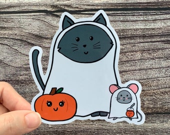 Halloween Cat Sticker, Kawaii Halloween Stickers, Kawaii Cat Sticker, Kawaii Ghost Sticker, Cute Halloween Sticker, Spooky Stickers