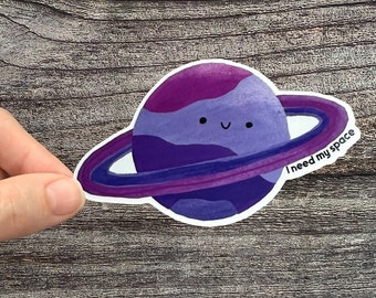 Pegatina Kawaii Planet: Vinilo impermeable con juego de palabras sobre el espacio celestial