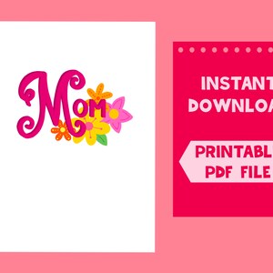 Birthday Card for Mom, Mother&#39;s Day Card, Instant Download, Printable Mother&#39;s Day Card, Floral Card for Mom, Digital Download