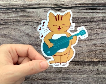 Pegatina de vinilo de gato tocando la guitarra