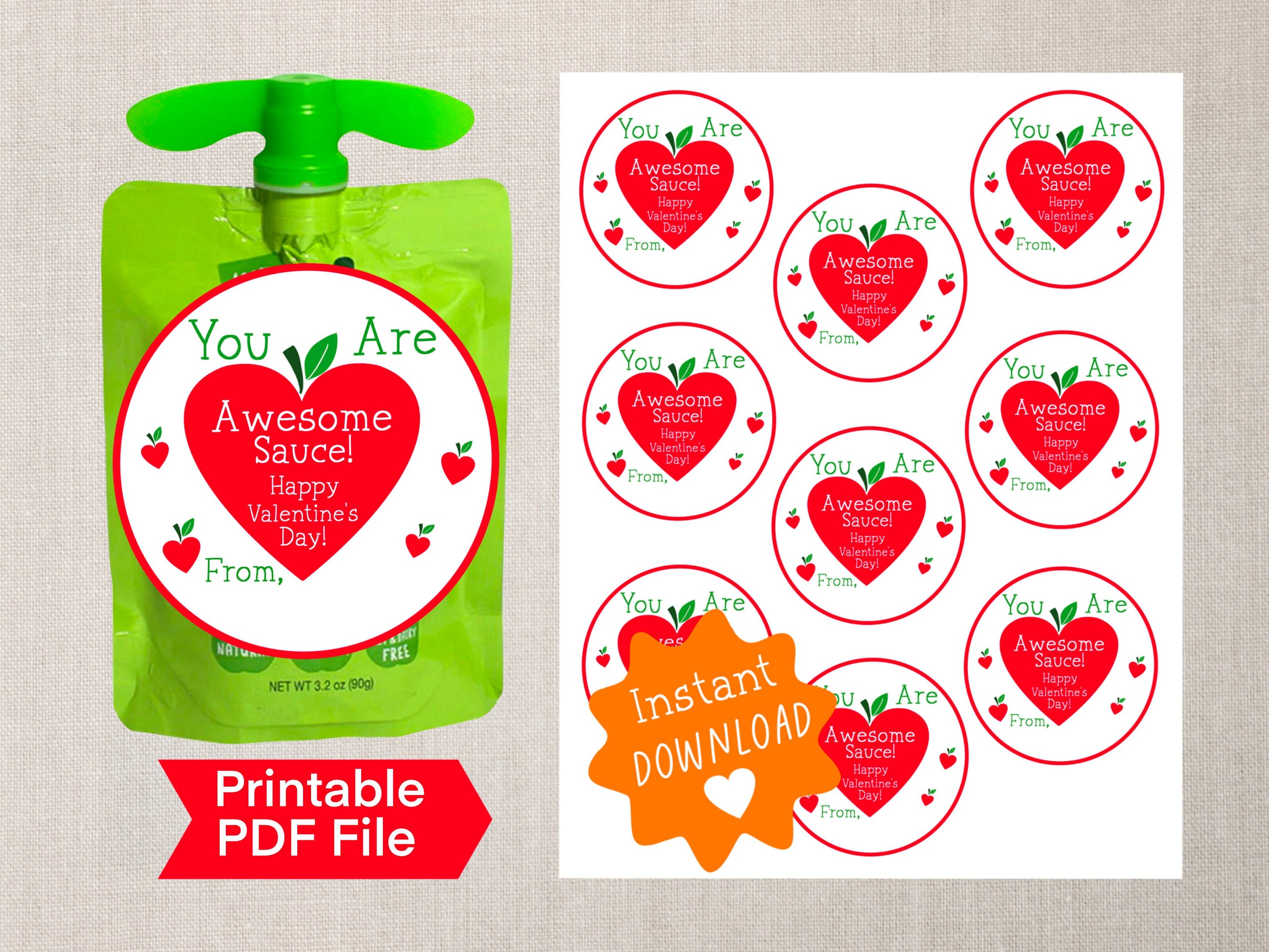 Applesauce Valentine Pouch Labels, Instant Download, Awesome Sauce ...