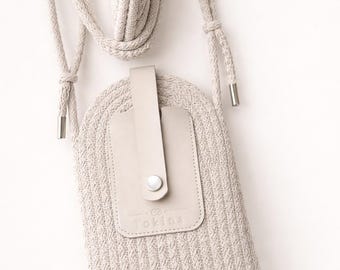 Beige Crochet Shoulder Bag, Handmade Cotton Rope Crossbody Purse