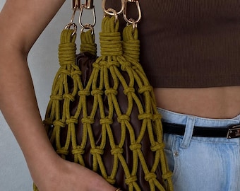 Handmade Cotton Rope Macrame Bag – Boho Net Tote, Summer Shoulder Bag