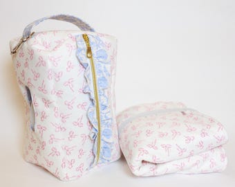 Conjunto organizador de bolsas de pañales hecho a mano: bolsa y cambiador