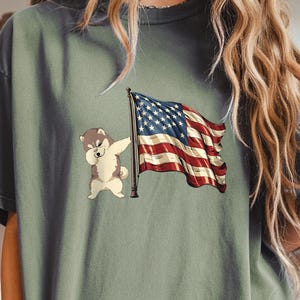 Comfort Colors® Patriotic Dog Dab Shirt, 4th of July T Shirt, USA Shirt, Women&#39;s Shirt, Fourth of July Shirt, American Flag Shirt, Funny Tee