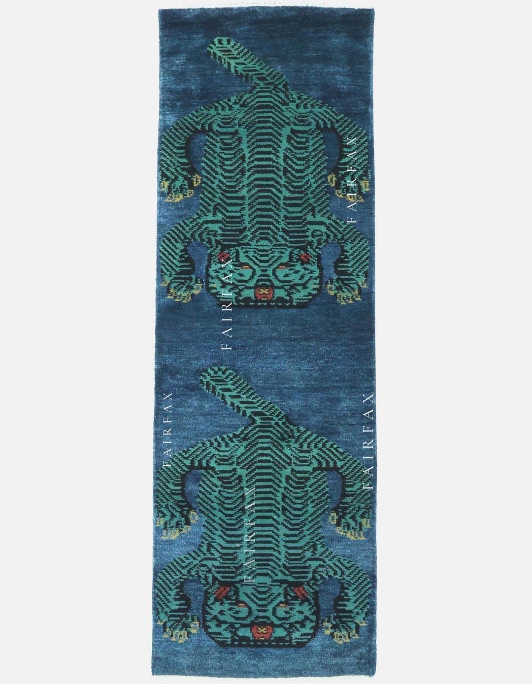 Midnight Blue Tibetan Tiger Runner Rug, Wool Animal Rug, Statement ...