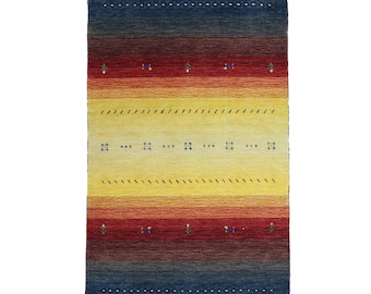 Handmade Wool Gabbeh Rug 3x5 ft: Warm Sunset Gradient