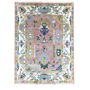 Handmade Wool Oushak Rug: Pastel Pink Boho Carpet (8x10 ft)