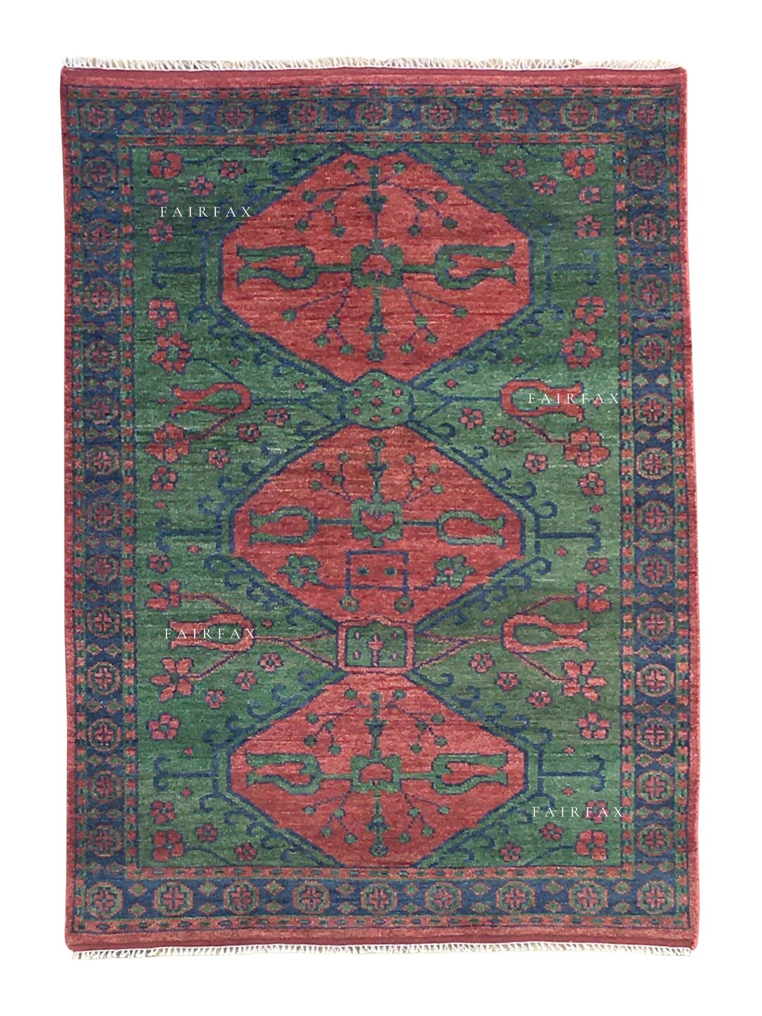 Afghan Tribal Hand Knotted Wool Rug | Red Green Geometric Carpet | Boho ...