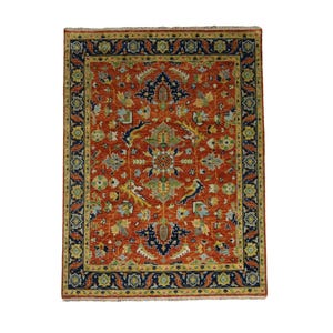 Hand-Knotted Wool Serapi Rug 8x10: Terracotta Red Persian Style