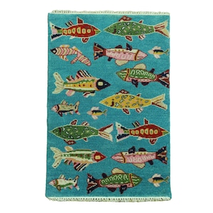 Colorful Fish Rug: Handmade Wool Ocean Theme Nursery Decor