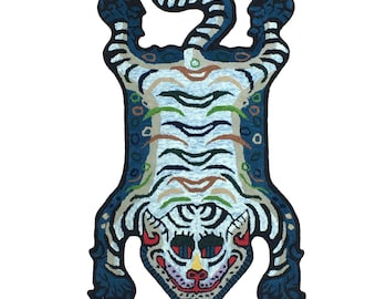 Handmade Tibetan Tiger Rug: 3x5 ft Wool Animal Carpet