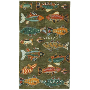 Olive Green Fish Rug – Handcrafted Area Carpet
