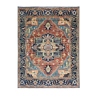 Red Blue Heriz Rug | Antique Serapi | Persian Heriz Rug Tribal Red Oriental Rug | 3x5 4x6 5x8 6x9 8x10 9x12 10x14 | 8x10 (Ready to Ship!)