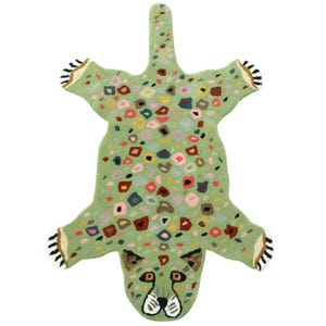 Hand-Tufted Wool Leopard Rug: Green Boho Animal Carpet 3x5 ft