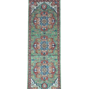 Green Blue Runner Rug 2.6x8 | Traditional Wool Hallway Runner | Bohemian Style Carpet | Vintage Boho Entryway Rug | Oriental Runner