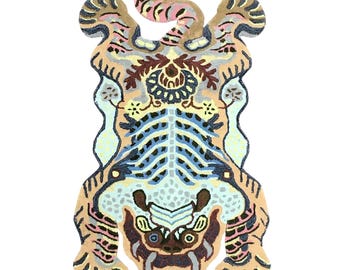 Tibetan Tiger Rug: Pastel Boho Accent Rug, Hand-Tufted Wool Blend