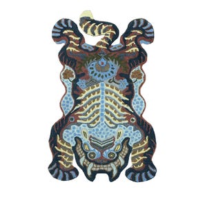 Tibetan Tiger Rug 3x5ft | Blue Tiger Rug | Hand-Tufted Wool Animal Shaped Rug | Tiger Print Carpet | Boho Statement Rug | Vibrant Tiger Rug