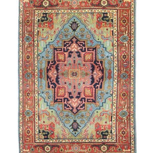 Alfombra Serapi de lana anudada a mano: diseño tradicional persa, colores modernos