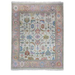 Hand-Knotted Oushak Rug – 8X10 ft Lt.Green & Peach Wool Carpet with Floral Design – Large Traditional Oriental Area Rug for Living Room