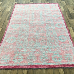 5x8 Ft Tribal Handmade Rug | Handwoven Wool Area Rug | Pink Geometric Turkish Carpet | Boho Living Room Decor | Home Decor