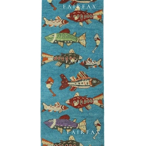 Handmade Wool Fish Rug: Coastal Kids Room Decor, Colorful Runner