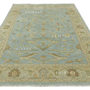 Antique Oushak Rug, 6X9 Sky Blue Turkish Wool Rug, Hand Knotted Vintage Area Carpet, Traditional Oriental Rug, Farmhouse Living Room Decor