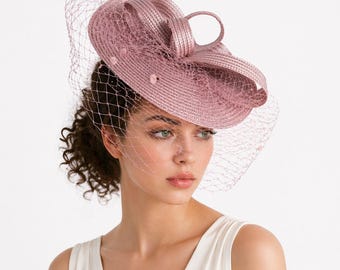 Velo tocado y lazo de paja — tocado para ocasiones formales, bodas y eventos | estilo cóctel chic | 6 colores, mujer elegante