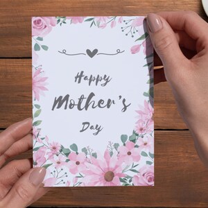 Tarjeta del Día de la Madre con diseño floral rosa y la frase "Te amo siempre" en el reverso - Tarjeta imprimible / Descarga digital
