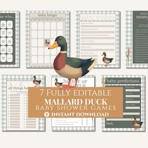 Mallard Duck Baby Shower Games, Digital Download Template Printable, Boy baby shower games, duck baby shower theme