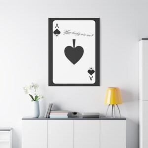 Canvaskunst speelkaart, stijlvol interieur, perfect voor gameroom, cadeau met geluksthema, zwart-witte muurkunst