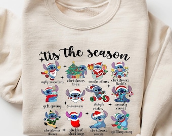 Sudadera navideña de Disney Stitch, camiseta "Tis The Season" de Stitch, camiseta "Viaje de Navidad a Disneyland 2025", Feliz Navidad, camiseta de regalo de Navidad
