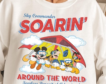 Camiseta vintage de Mickey y sus amigos "Vuelos por el mundo" de Comfort Colors, camiseta de Disney Ride Epcot Center, Donald Pluto y Goofy, viaje a Disneyland