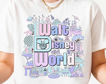Camisa retrô Walt Disneyworld Comfort Colors, camisa vintage Disneyworld, camisa Mickey e amigos, camisa retrô Disney, viagem Disney 2025