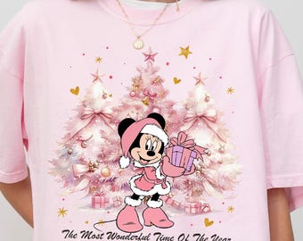 Comfort Colors The Most Wonderful Time Of The Year Shirt,Minnie Christmas Shirt,Christmas Pink Tree Shirt,Minnie Mouse Shirt,Disney Pink Tee