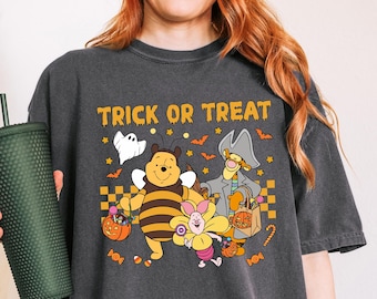 Comfort Colors® Retro Trick or Treat Pooh and Tigger Shirt, Winnie The Pooh Halloween Shirt, Mickey Not So Scary Halloween Tee, Disney Shirt