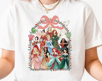 Maglietta con luci di Natale e fiocchi della principessa Disney Coquette, Festa di Natale di Topolino, Maglietta con regali di Natale per ragazze a Disneyland