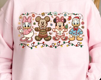 Camiseta navideña de Mickey con diseño de galleta de jengibre, Camiseta de Mickey con diseño de galleta de jengibre, Sudadera navideña de Disney, Sudadera navideña festiva de Mickey y sus amigos