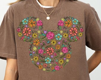 Camiseta con cabeza de Mickey y flores de Disney, colores cómodos, sudadera con cabeza de Mickey, sudadera con Mickey y flores de la familia Disney
